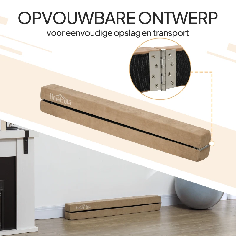 HOMCOM Opvouwbare Evenwichtsbalk, Antislip, Suède Bekleding, Stevig Hout, 210 x 10 x 6,5 cm, Blauw(m-5)