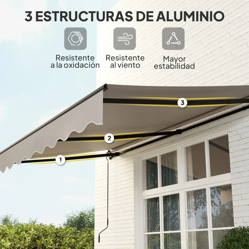 Outsunny Toldo Retráctil de Aluminio para Ventanas y Puertas con Protección UV30+ y Inclinación Ajustable 360x220 cm Crema