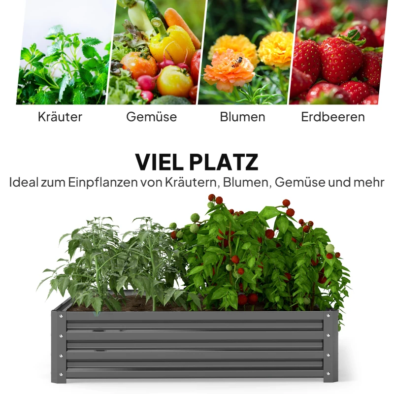 Outsunny Tuinbed, Plantenbak met Stalen Frame, Lichtgrijs, 120 x 120 x 30 cm