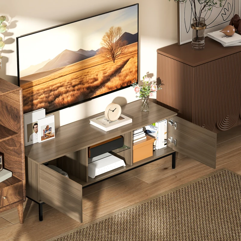 HOMCOM TV-Möbel mit Fach Kabelschacht und verstellbarem Regal für 60-Zoll-Fernseher 140x40x49,5 cm Grau
