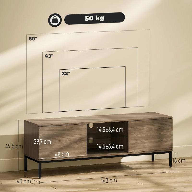 HOMCOM TV-Möbel mit Fach Kabelschacht und verstellbarem Regal für 60-Zoll-Fernseher 140x40x49,5 cm Grau