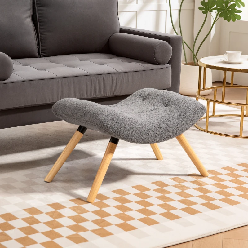 HOMCOM Pouf moderno con rivestimento in pile e gambe in legno, imbottito, per soggiorno, camera da letto, ingresso, Grigio scuro