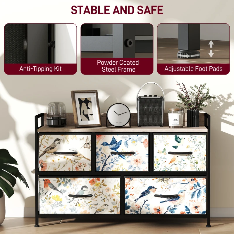 HOMCOM 5-Drawer Chest of Drawers - White