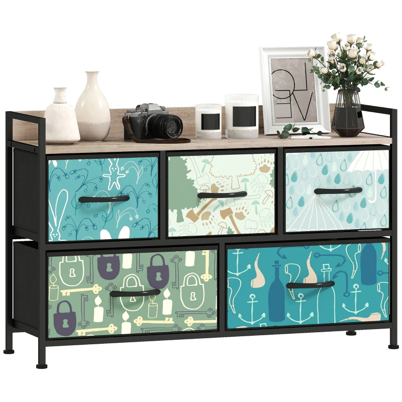 HOMCOM 5-Drawer Chest of Drawers - Blue