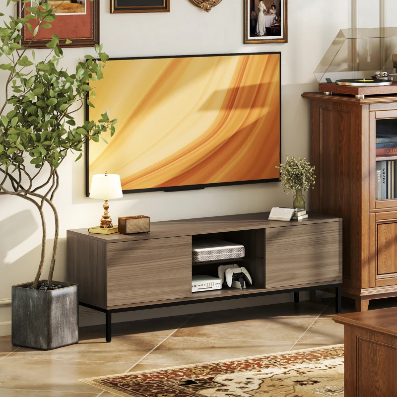 HOMCOM TV-Möbel mit Fach Kabelschacht und verstellbarem Regal für 60-Zoll-Fernseher 140x40x49,5 cm Grau