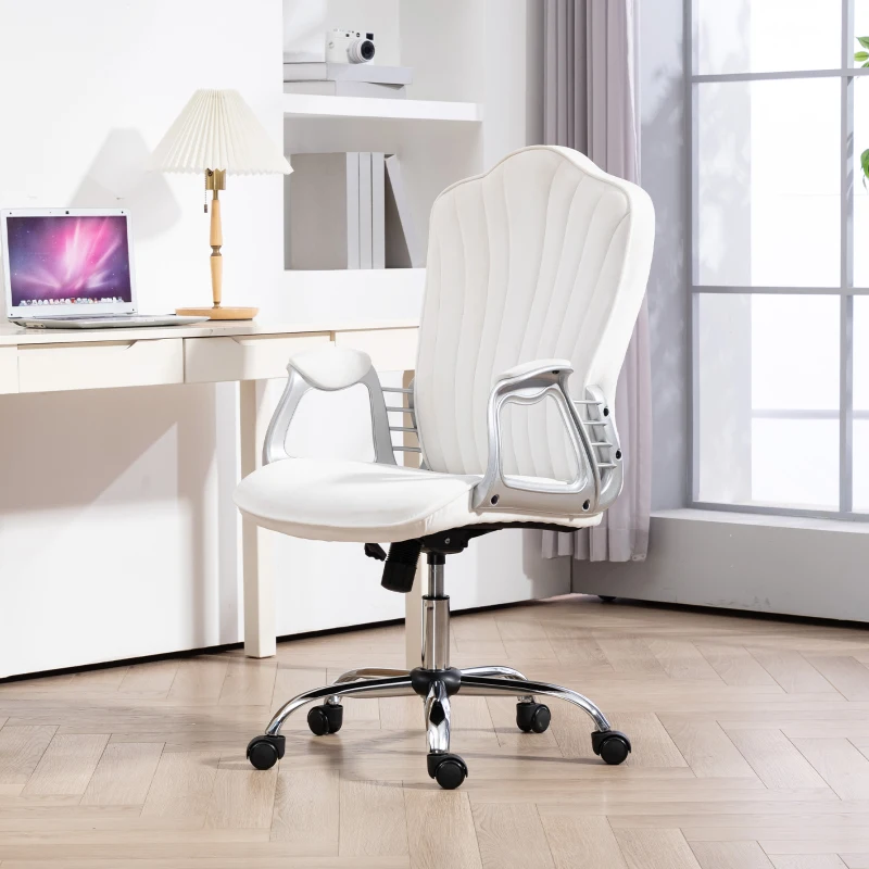 HOMCOM Chaise de Bureau Pivotante avec Accoudoirs Réglables en Hauteur Dossier Courbé Fonction de Bascule Blanc