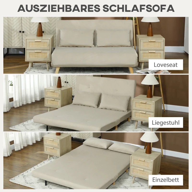 HOMCOM Schlafsofa Relaxsofa Sofa Couch, inkl. 2 Kissen, Samtoptik, 130 x 78 x 79 cm, Beige
