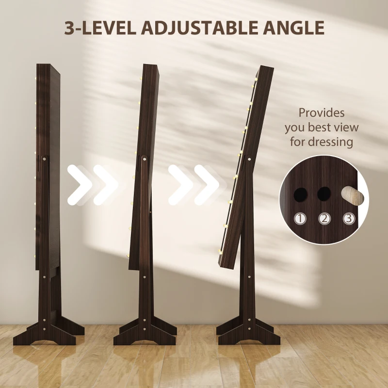 HOMCOM Freestanding Mirrored Jewellery Storage Cabinet - Dark Brown