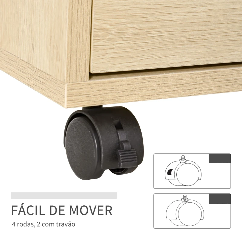 HOMCOM Bloco de Gavetas de Escritório com 4 Gavetas Bloco de Gavetas para Secretária com Rodas Arquivador Móvel 46x40x65 cm Madeira