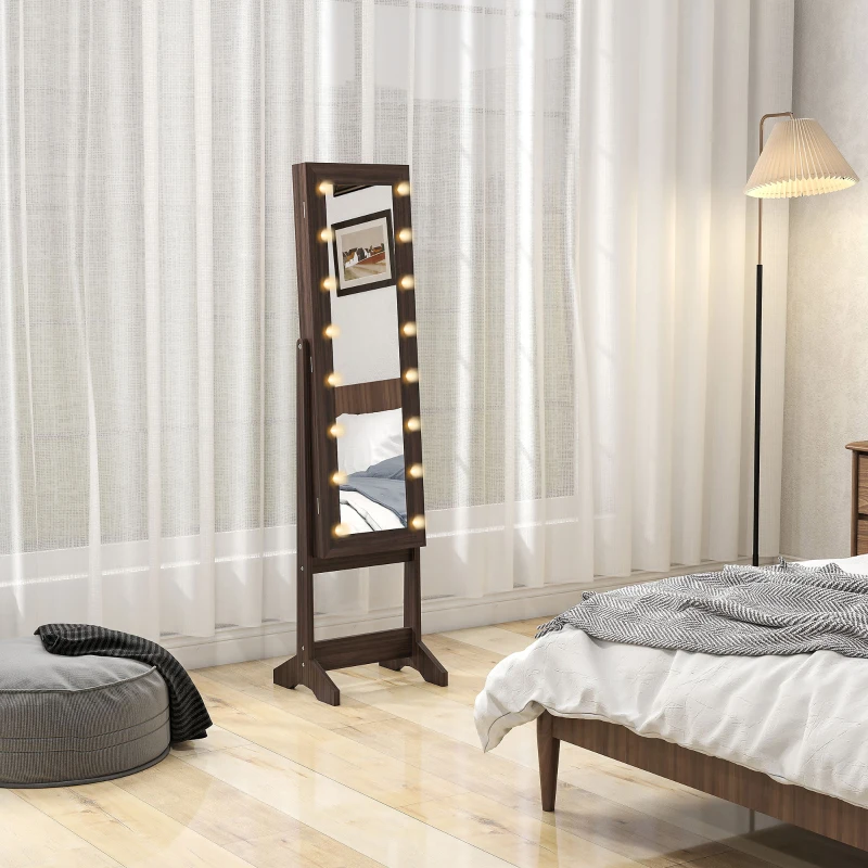 HOMCOM Freestanding Mirrored Jewellery Storage Cabinet - Dark Brown