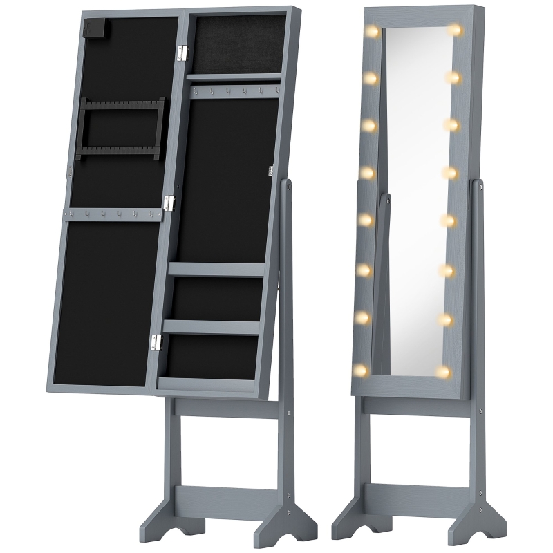 led lights long mirror jewelry storage