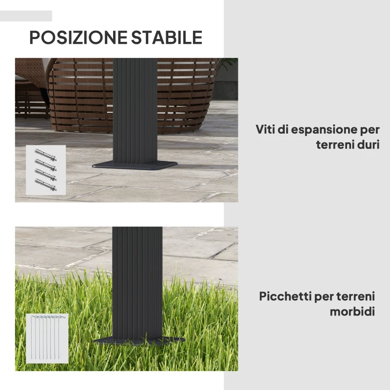 Outsunny Pergola Gazebo 4x3 m con 8 Fori di Drenaggio, in Alluminio, Metallo e Poliestere, Grigio Scuro