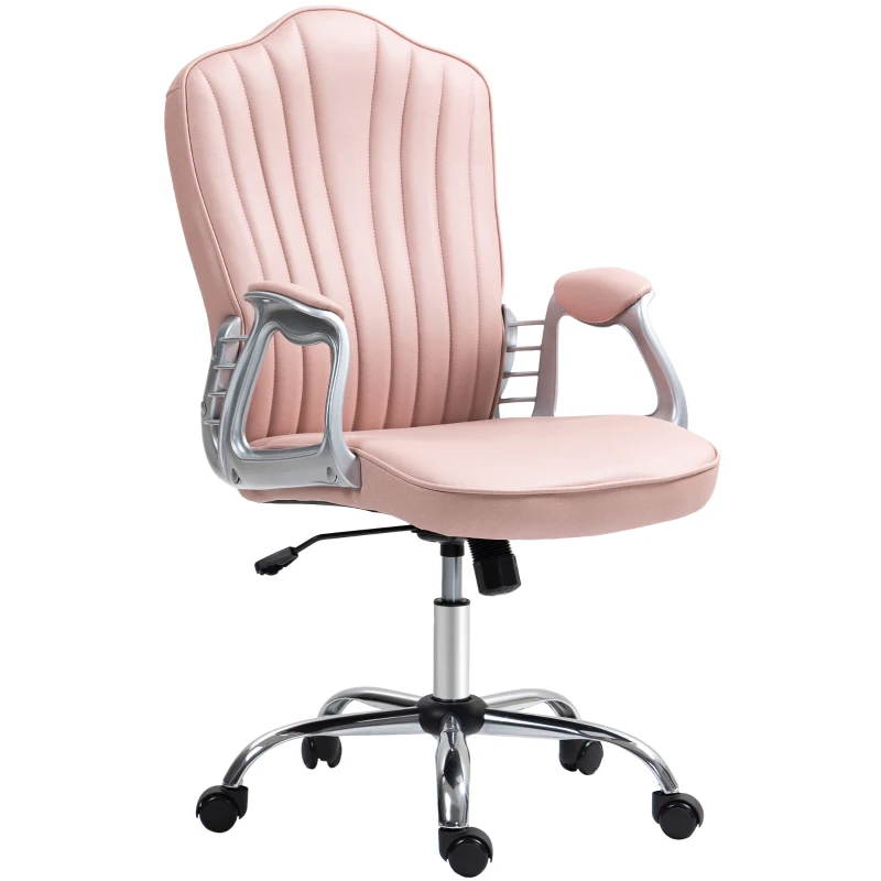 HOMCOM Chaise de Bureau Pivotante avec Accoudoirs Réglable en Hauteur Dossier Courbé Fonction Basculement Rose