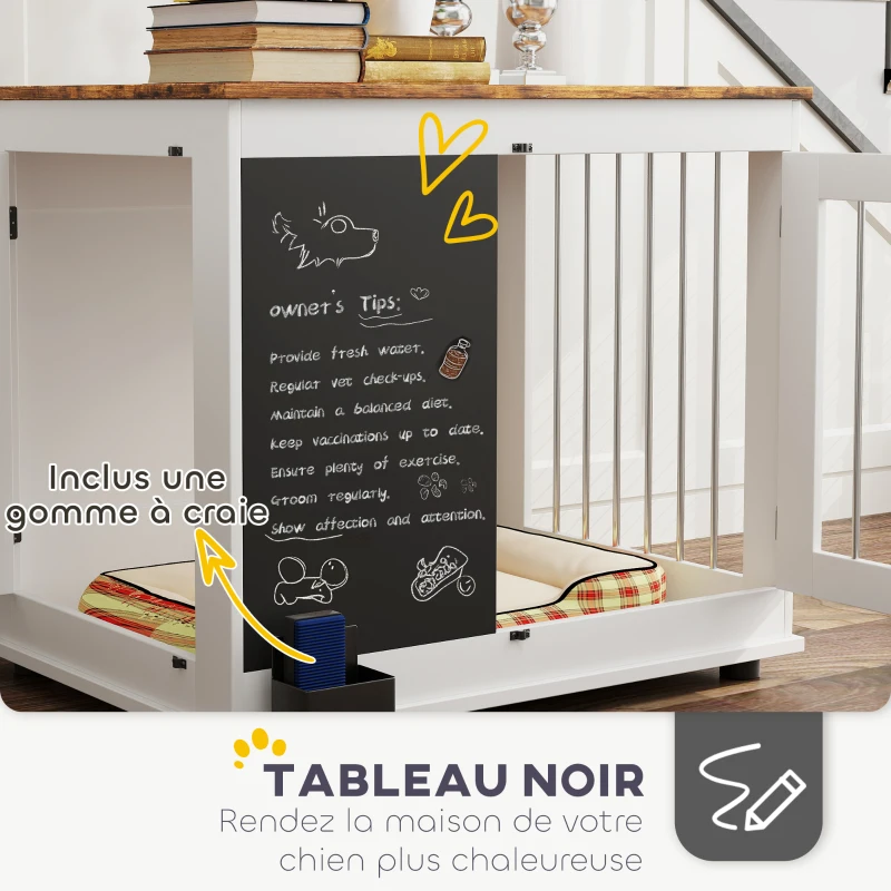 PawHut Cage pour chien cage chien intérieur avec 2 portes tableau noir pour chiens taille moyenne 20 kg 80 x 60 x 70 cm blanc