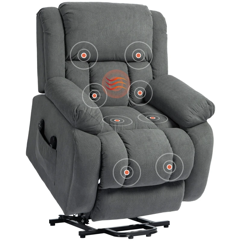 HOMCOM Fauteuil releveur électrique massage et chauffage avec repose-pied, dossier inclinable, télécommande et poche latérale(m-10)