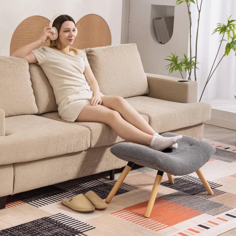 HOMCOM Moderner Fußhocker mit Fleece-Bezug und Holzbeinen, gepolstert, für Wohnzimmer, Schlafzimmer, Flur, Dunkelgrau