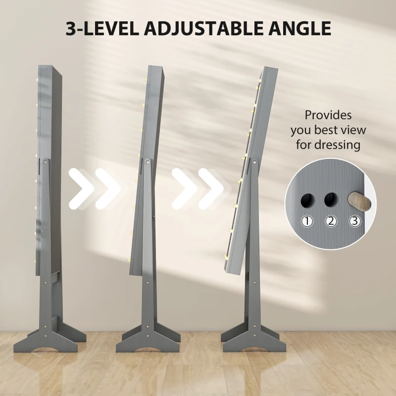 HOMCOM Freestanding Mirrored Jewellery Storage Cabinet - Grey