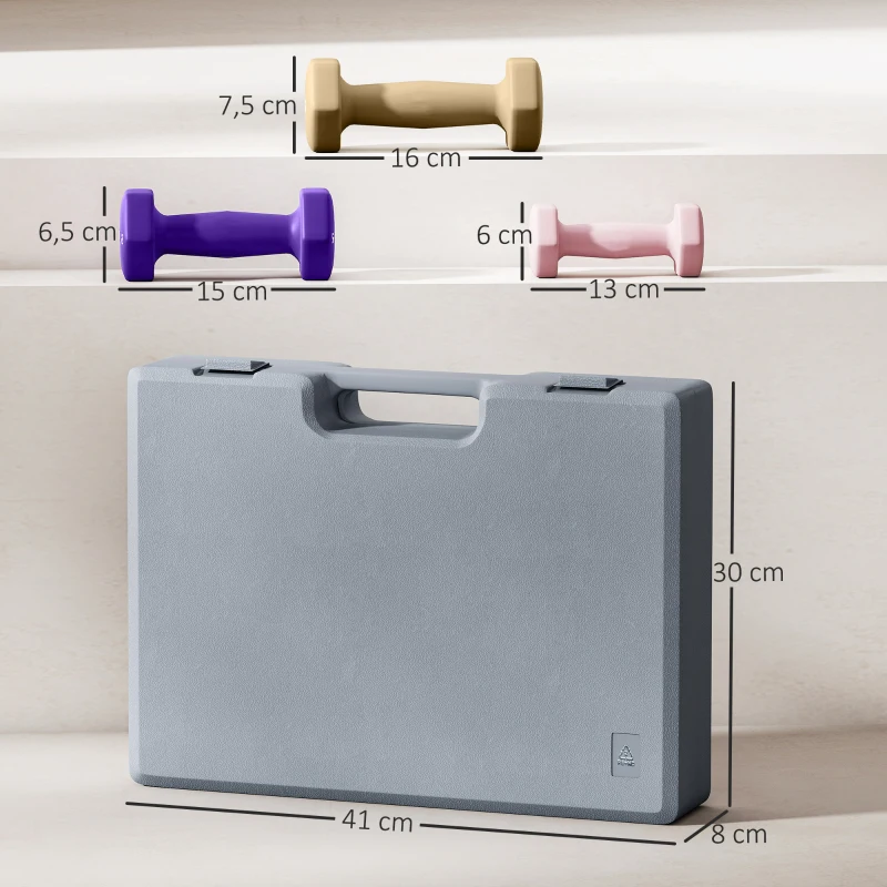 SPORTNOW Ensemble d'haltères, 6 pièces, haltères avec poids, ensemble d'haltères en acier, 1kg, 1,5kg, 2kg