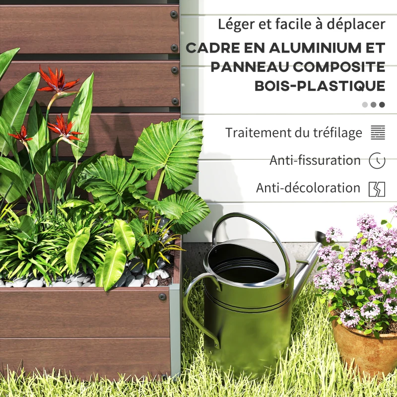 Outsunny Jardinière surélevée avec treillis pour plantes grimpantes bac à fleurs de 64L, composite bois-plastique et aluminium