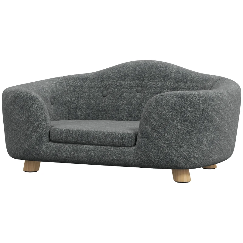 PawHut Canapé lit panier chien chat sur pied design contemporain coussin moelleux amovible pieds bois massif dim. 70L x 47l x 30H cm gris anthracite