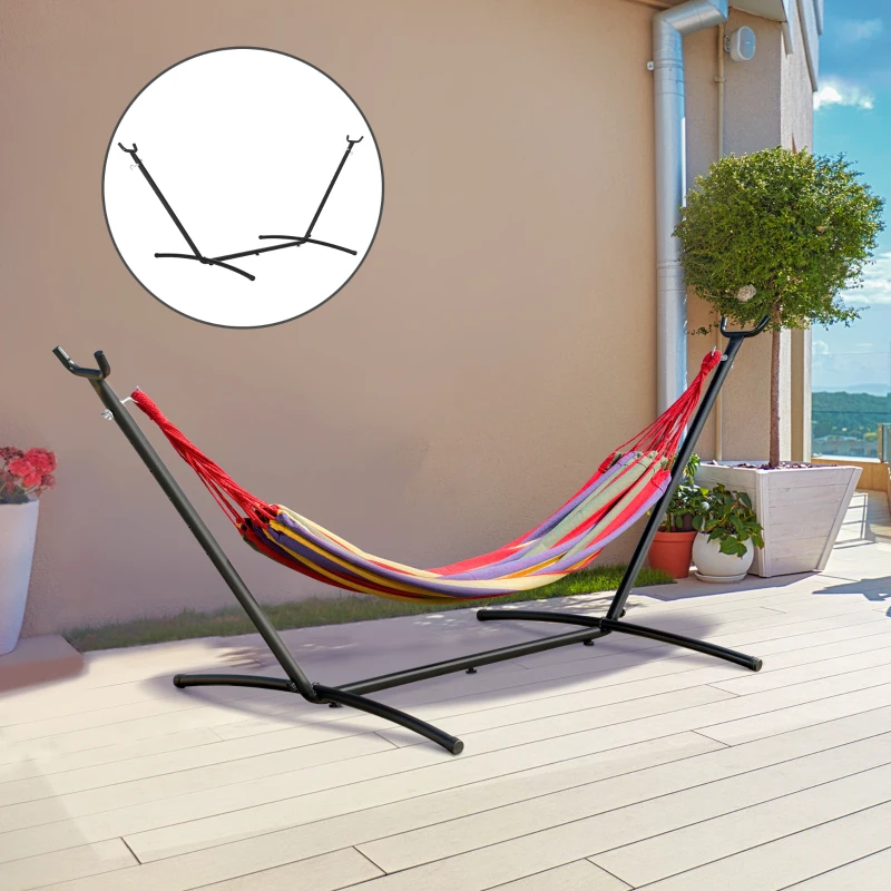 Outsunny Support Pied de hamac Structure Robuste métal époxy Noir Hauteur réglable 6 Niveaux dim. 2,80L x 1,17l x 1,10H m