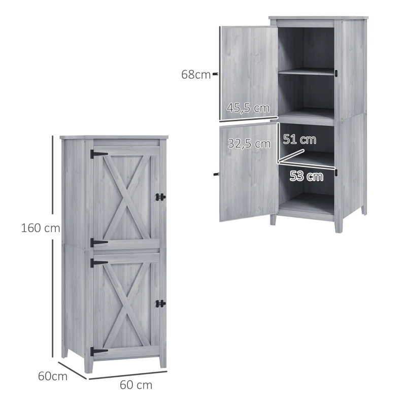 Outsunny Abri de jardin en bois, armoire de jardin avec étagères détachables, portes verrouillables, 60 x 60 x 160 cm, gris clair