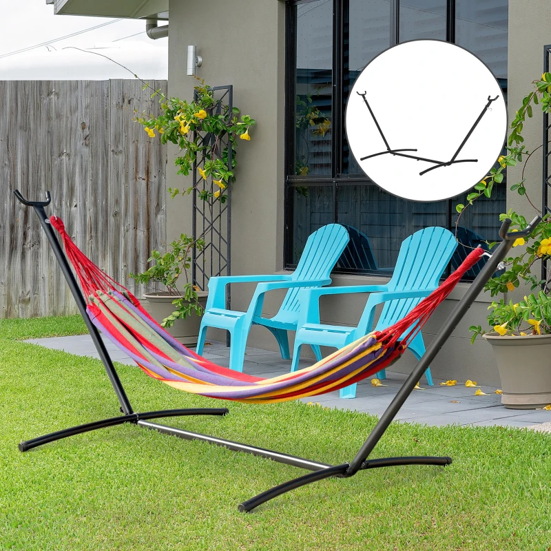 Outsunny Support Pied de hamac Structure Robuste métal époxy Noir Hauteur réglable 6 Niveaux dim. 2,80L x 1,17l x 1,10H m