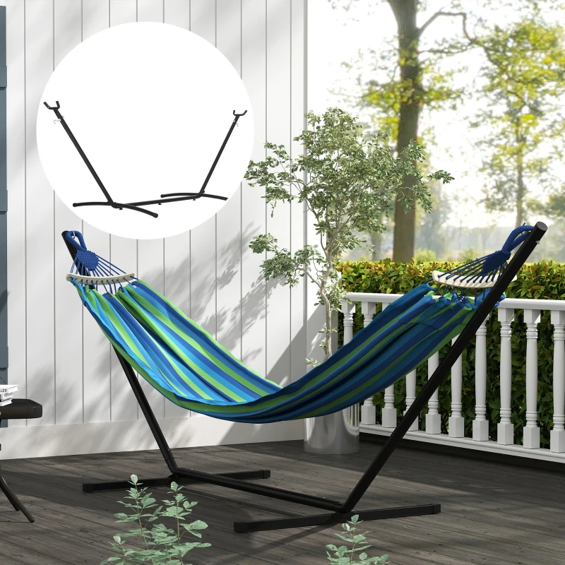 Outsunny Support Pied de hamac Structure Robuste métal époxy Noir Hauteur réglable 6 Niveaux dim. 2,80L x 1,17l x 1,10H m