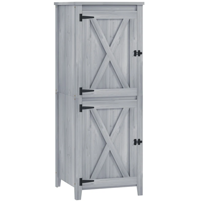 Outsunny Abri de jardin en bois, armoire de jardin avec étagères détachables, portes verrouillables, 60 x 60 x 160 cm, gris clair