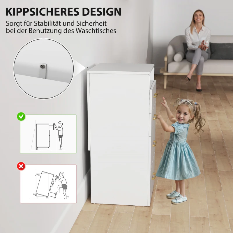 HOMCOM 3-in-1 Make-uptafel met Spiegel, Nachtkastje, Rollende Kruk, Lades, Wit(m-7)