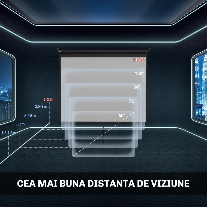 HOMCOM Ecran pentru Proiector 120 Inch Format 16:9/4:3 Reglabil, Ecran de Proiecție Compact, 244x183 cm, Negru