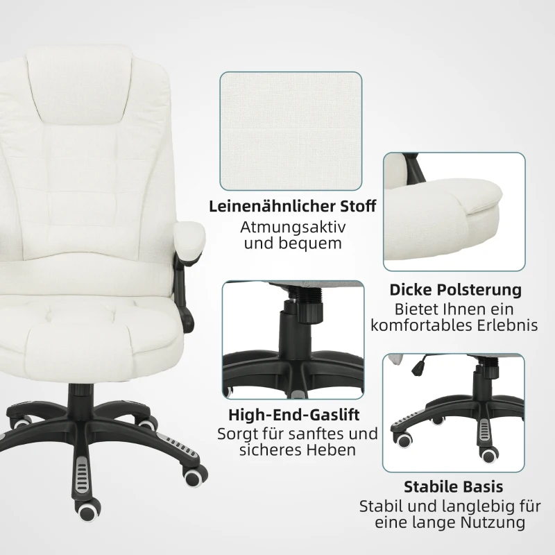 Vinsetto Ergonomische bureaustoel met massagefunctie, 68 x 72 x 110–120 cm, Cremewit(m-9)