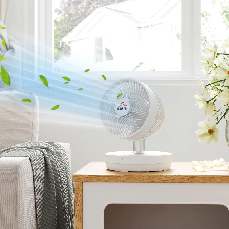 HOMCOM Ventilateur de bureau avec télécommande et batterie rechargeable, alimenté par USB, inclinaison et hauteur réglables, blanc