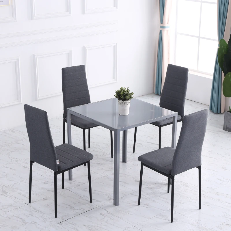 HOMCOM Lot de 4 chaises de salle à manger chaises de cuisine avec dossier haut pieds en métal et tissu en lin 41x50x97cm gris
