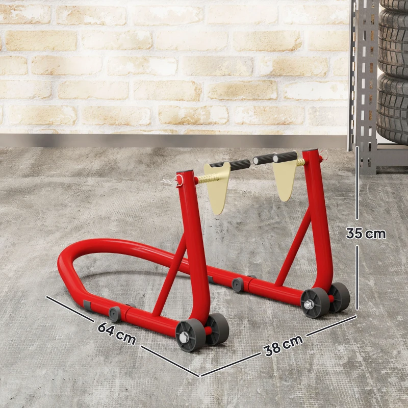 HOMCOM Ensemble de supports de moto avant/arrière, support de levage de moto jusqu'à 544 kg en acier rouge