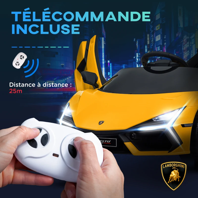 AIYAPLAY Voiture électrique 12V sous licence Lamborghini Revue véhicule électrique télécommande vitesse 3-5 km/h 3-5 ans jaune(m-8)