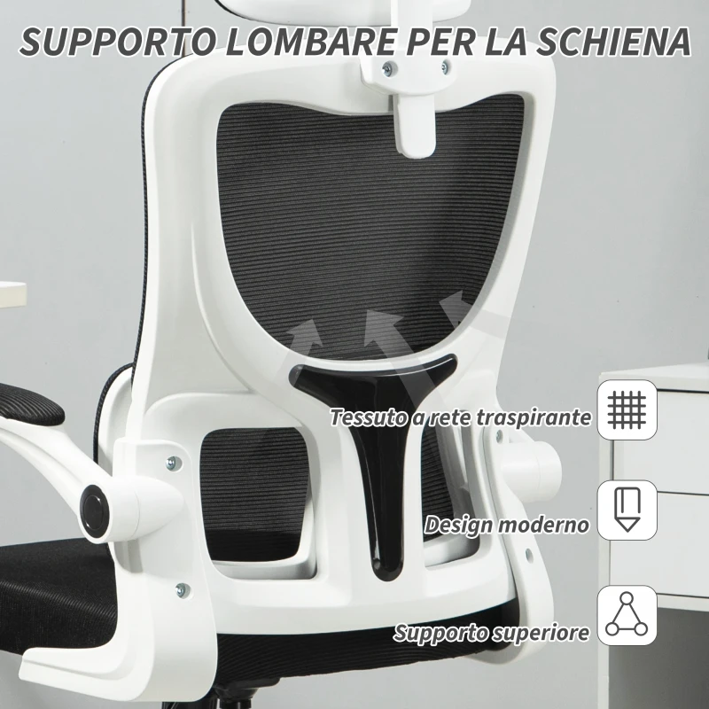 Vinsetto Sedia da Ufficio Regolabile e Reclinabile con Poggiatesta Rimovibile, in Tessuto a Rete, 60x59x114-122 cm, Nero