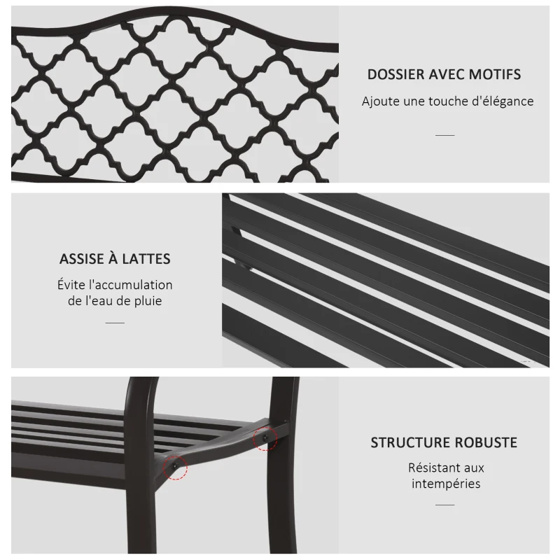 Outsunny Banc 3 Places de Jardin terrasse Style Rural Chic 128L x 60l x 89H cm métal époxy anticorrosion Fonte Brun