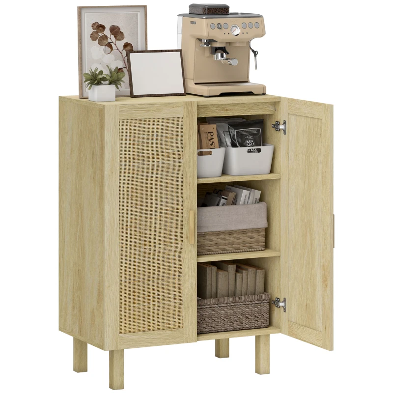 HOMCOM Armario de Salón con 2 Puertas de Rejilla y Estantes Ajustables Aparador de Estilo Bohemio 73x41x102 cm Natural