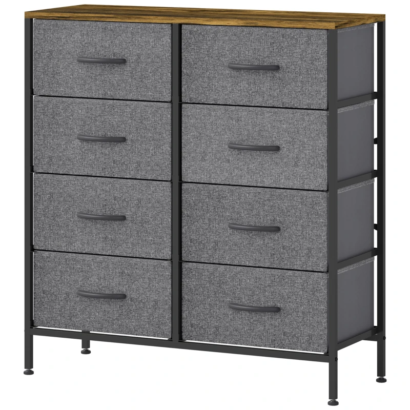 HOMCOM Fabric Chest of Drawers, Industrial Bedroom Dresser with 8 Fabric Drawers, Steel Frame and Wooden Top for Nursery, Living Room, Hallway, Rustic Brown and Grey