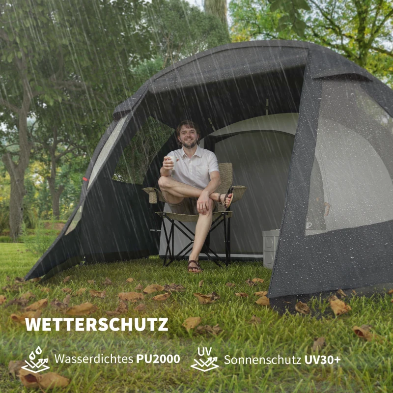 Outsunny Campingzelt Trekkingzelt Zelt, wetterbeständig, 2 Räume,  475 x 264  cm Breite x 172, Schwarz