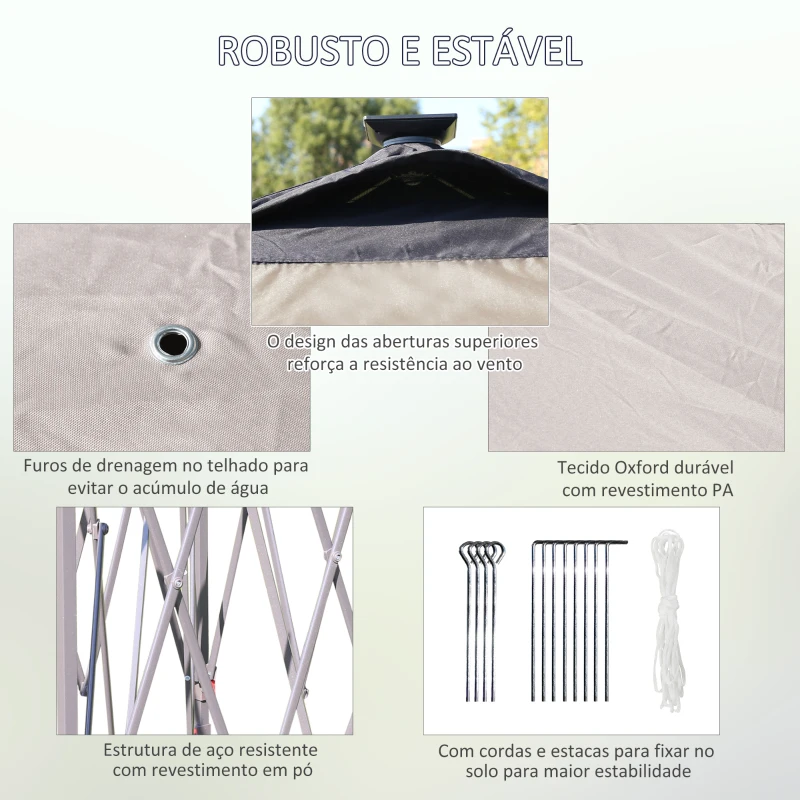 Outsunny Tenda Dobrável Exterior 3,3x3,3x2,9 m com Luzes LED e Controle Remoto 4 Mosquiteiras Removíveis e Bolsa de Transporte Bege