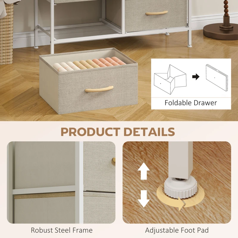 HOMCOM Fabric Chest of Drawers, Industrial Bedroom Dresser with 8 Fabric Drawers, Steel Frame and Wooden Top for Nursery, Living Room, Hallway, Maple Wood-effect