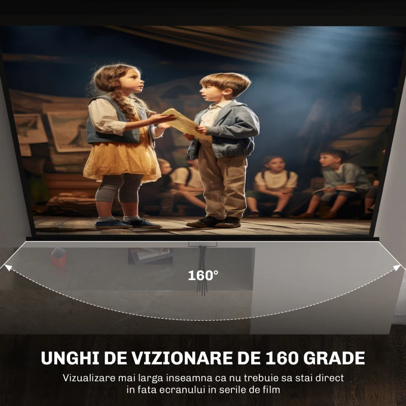 HOMCOM Ecran pentru Proiector 120 Inch Format 16:9/4:3 Reglabil, Ecran de Proiecție Compact, 244x183 cm, Negru