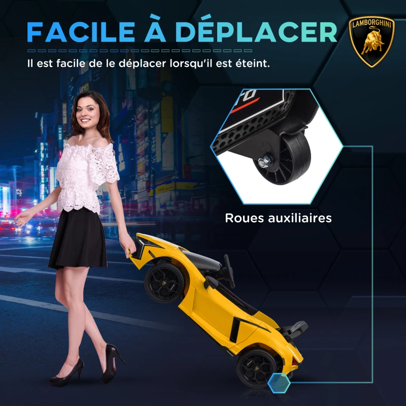 AIYAPLAY Voiture électrique 12V sous licence Lamborghini Revue véhicule électrique télécommande vitesse 3-5 km/h 3-5 ans jaune(m-5)