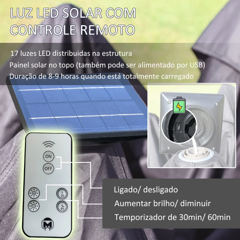 Outsunny Tenda Dobrável Exterior 3,3x3,3x2,9 m com Luzes LED e Controle Remoto 4 Mosquiteiras Removíveis e Bolsa de Transporte Bege