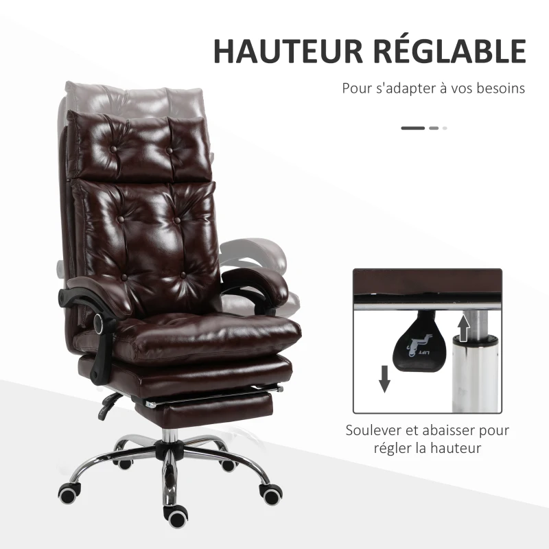 Vinsetto Fauteuil de bureau chaise de bureau ergonomique avec hauteur réglable dossier inclinable repose-pied rétractable marron(m-4)