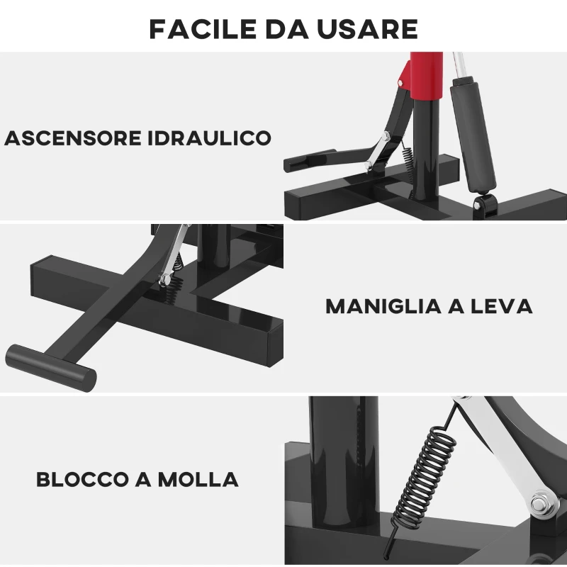 HOMCOM Cavalletto Alzamoto in Acciaio Capacità 150kg, Altezza Regolabile e Piano Antiscivolo, Rosso