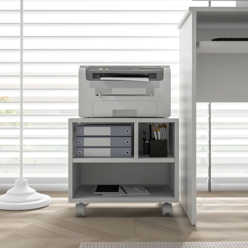 HOMCOM Soporte de Impresora con Ruedas Compartimentos Abiertos para Oficina Estudio 40x30x36 cm Blanco