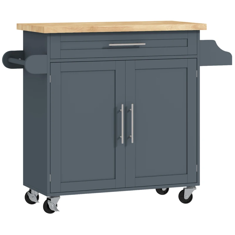 HOMCOM Cărucior Multifuncțional de Bucătărie cu Sertar, Roți, Suport pentru Condimente și Dulăpior, 109x40x89 cm, Gri
